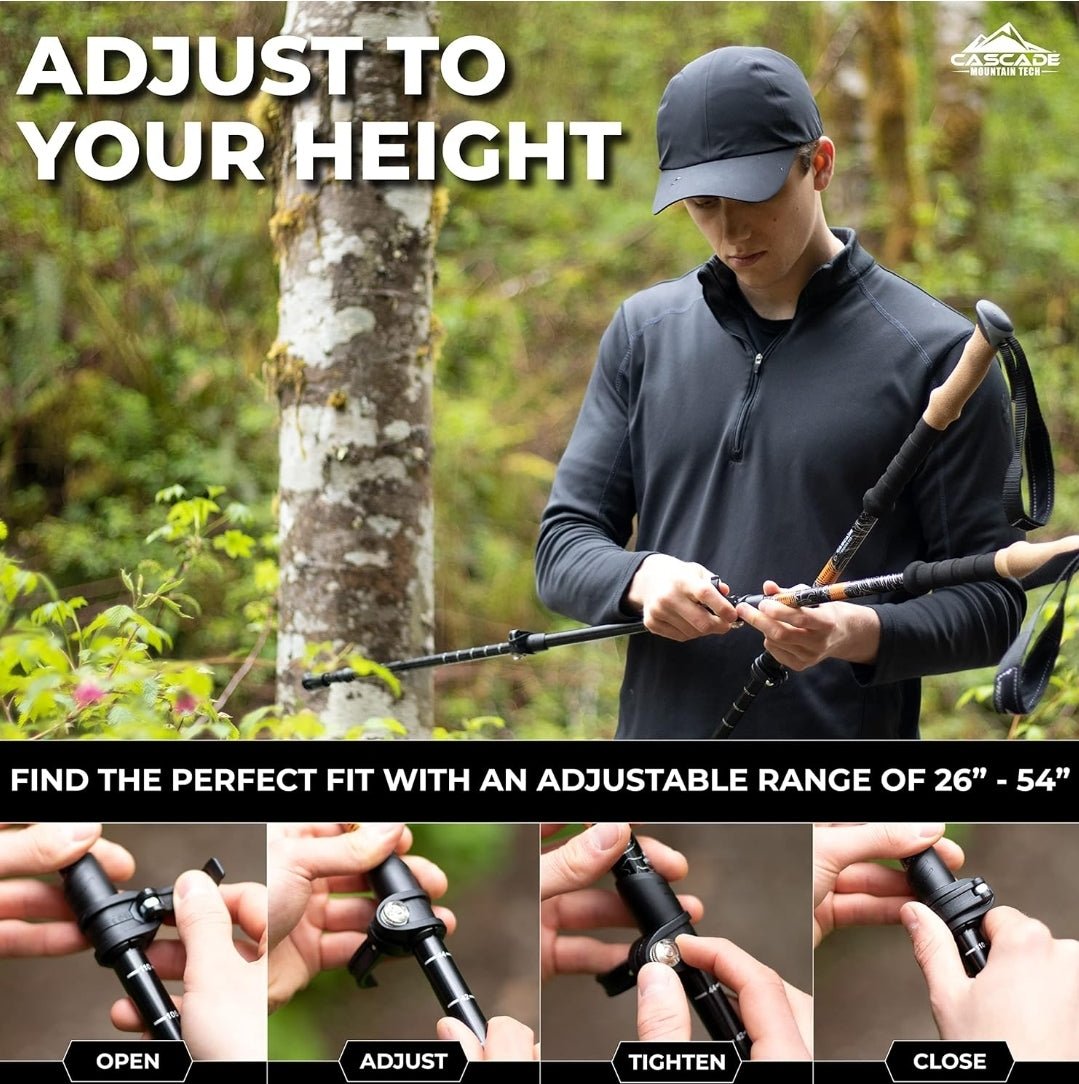 Cascade Mountain Tech Lightweight Trekking Poles made from Aircraft - Grade Aluminum, featuring Extended Down Grip and Tip Kit - Rando Lover