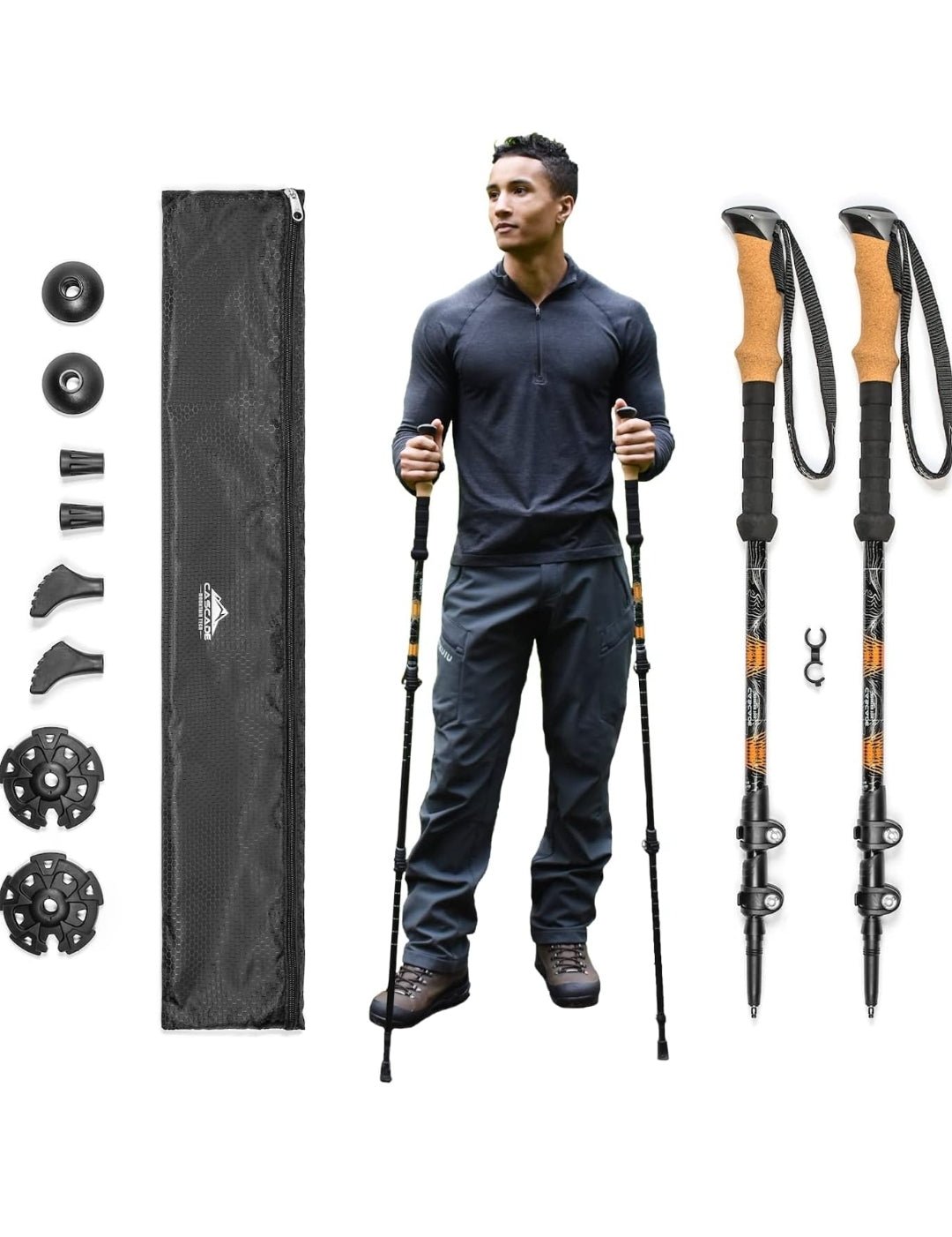 Cascade Mountain Tech Lightweight Trekking Poles made from Aircraft - Grade Aluminum, featuring Extended Down Grip and Tip Kit - Rando Lover