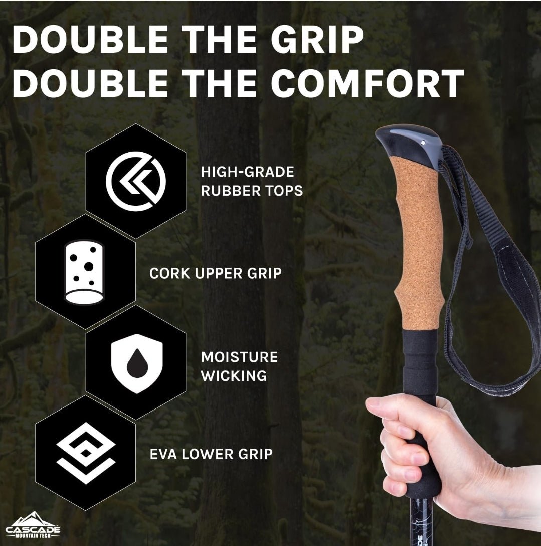 Cascade Mountain Tech Lightweight Trekking Poles made from Aircraft - Grade Aluminum, featuring Extended Down Grip and Tip Kit - Rando Lover