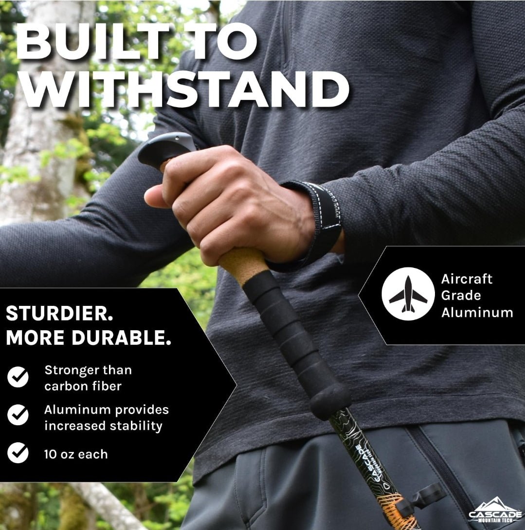 Cascade Mountain Tech Lightweight Trekking Poles made from Aircraft - Grade Aluminum, featuring Extended Down Grip and Tip Kit - Rando Lover