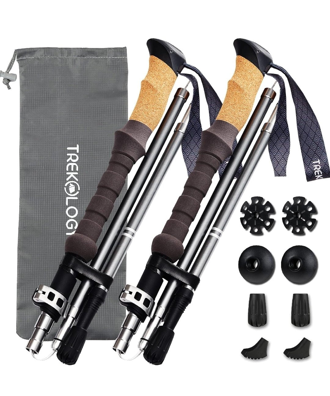 Collapsible Trekking Poles - Nordic - Style Folding Hiking Poles with Cork Handles, Ultralight 2 - Piece Aluminum Walking Sticks, Lightweight and Portable for Hiking, Seniors, Women, and Men - Rando Lover