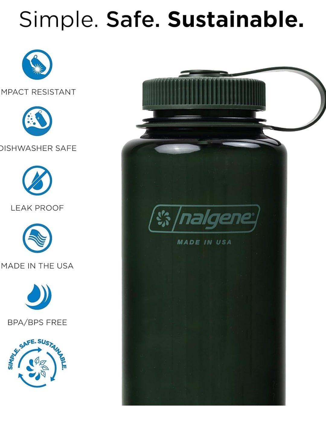 Nalgene Wide - Mouth Water Bottle in Spring Green, made from durable Tritan material with a convenient loop - top lid - Rando Lover