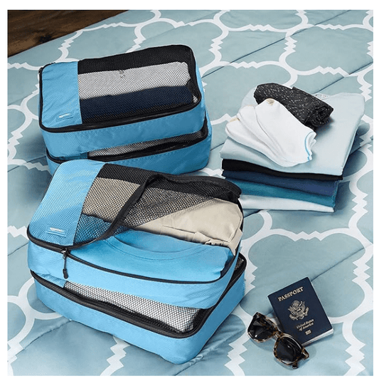 Set of 4 Travel Packing Cubes, Medium - Sized Zippered Organizers, Sky Blue Color - Rando Lover
